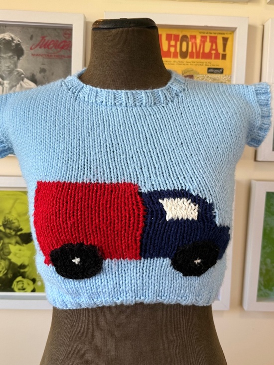 Vintage Tops - Handmade Vintage Knit Truck Sweater Vest | Novelty Graphic Crop | Cottagecore